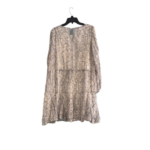 Arula Boho Chic Long Sleeve Dress Size A Beige & Gold Leaf Pattern - Picture 7 of 8